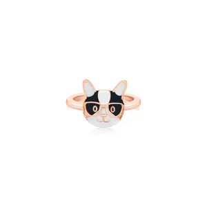 Kitty Glasses Enamel Rose Gold Plated Girl's Rings Earth2Jane