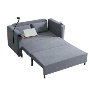 【Shipped in Two or More Packages】 Giratree Fumiture 56'2 Seater Chenille Convertible Sleeper Loveseat Sofa withPull-Out Bed, Hidden Side Table, Cup Holder, for LivingRoom, Apartment, Guest Room, Home Office