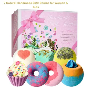 Kids Bath Bomb Gift Set, 7 Natural Handmade Bath Bombs for Women & Kids, Bubble Spa Set Mother Gift Birthday