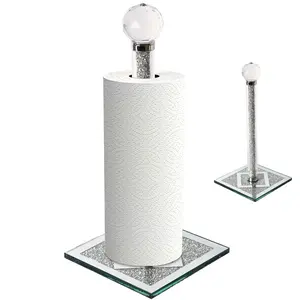 Crystal Paper Towel Holder, Bling Silver Paper Towel Roll Holder, Decorative Standing Paper Towel Holder for Kitchen Countertops Bathroom, Paper Towel Dispenser with Weighted Base