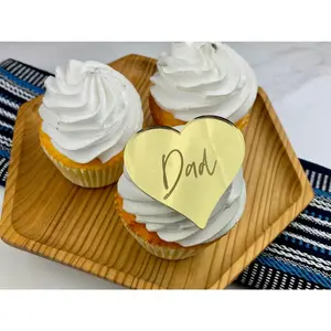 I Heart Dad - Dad Heart Acrylic Cupcake Charms/Toppers (Set of 6)