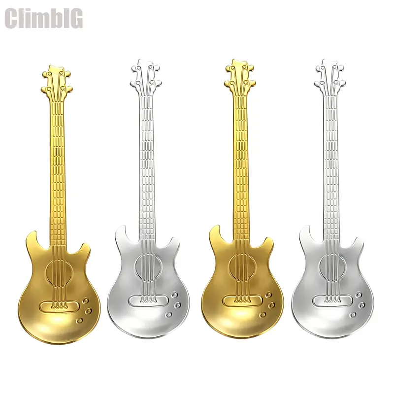 4Pcs Shaped Stainless Steel Spoons Set- Aesthetic Music Lover Coffee Tea Stirring Spoons, Unique Dessert Ice Cream Flatware, Sturdy Rust Resistant Easy to Clean, Creative Kitchen Decor for Music Themed Parties,Outdoor