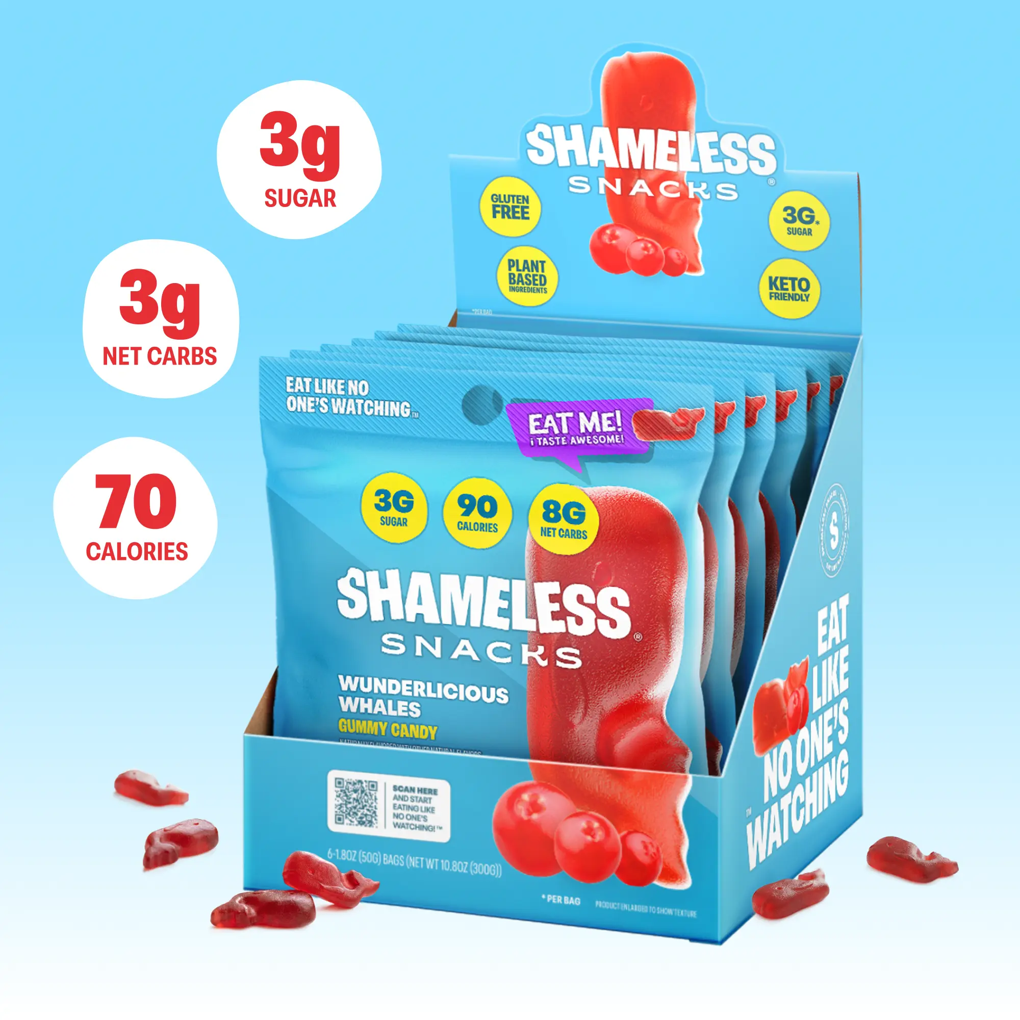 Wunderlicious Whales - Gummy - Snack Candy, Six Bags Per Box Sugar Fruit Bonbon Sweet
