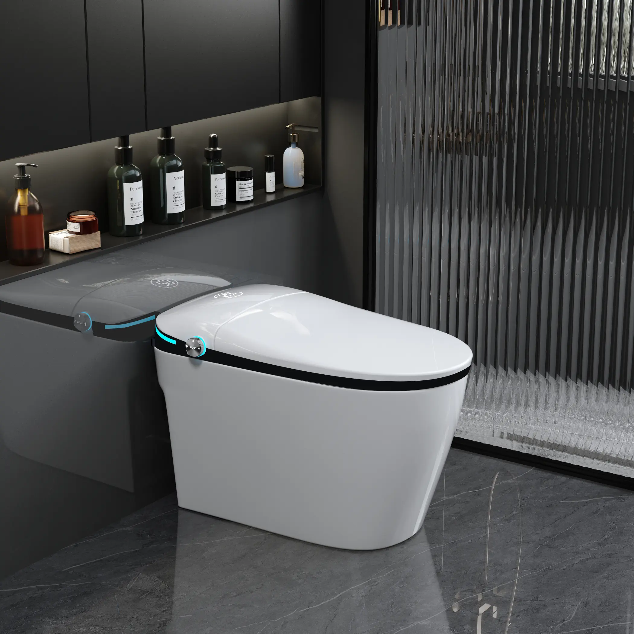 Luxury Smart Toilet with Bidet Seat Built-in Auto Open/Close Seat Foot Sensor LED Display Night Light Warm Water & Dryer White, Heated Seat Toilet