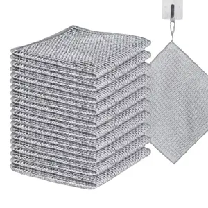 10 Counts Non Scratch Wire Dishcloth Multipurpose Wire Dishwashing Rag Metal Scrubbers for for Wet and Dry Cleaning,2-Layer Kitchen Cleaning Cloth Cleaning Tool Reusable Non-Scratch Dishwashing Rags Multipurpose Thicken Wire Cleaning Cloths