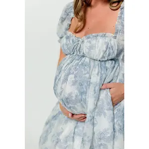 Olivia Maxi Dress in Blue Floral - Bump Friendly