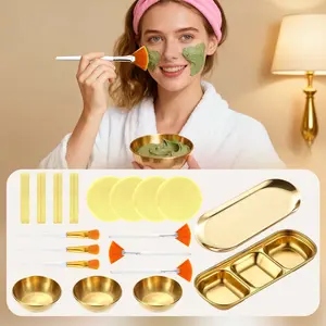 23PCS Esthetician Supplies 3 Stainless Steel Golden Mixing Bowls 1 Golden Small Serving Tray 3 Compartment Serving Tray 3 Facial Fan Brushes 3 Face Mask Applicator Brush 12 Facial Sponge Compressed Round summervibes