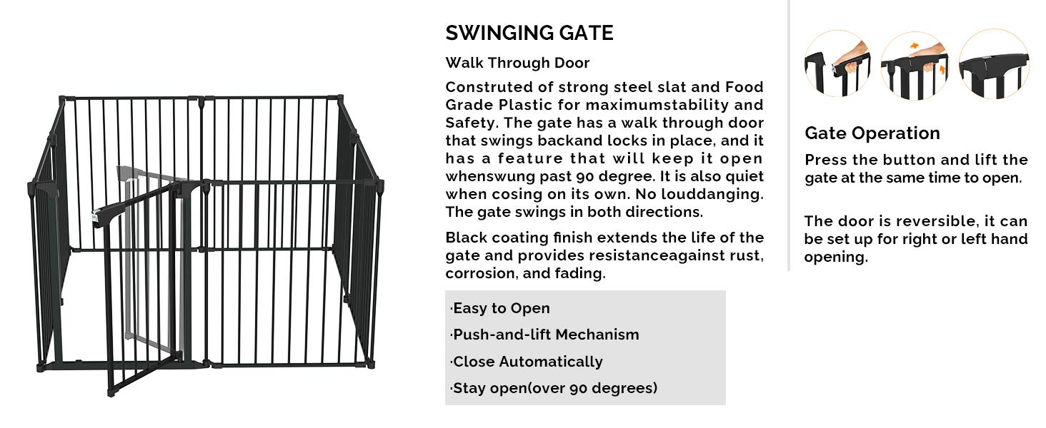 120.5-Inch Metal Fireplace Fence Guard 5-Panel Baby Safety Gate/Barrier/Play Yard with Door Christmas Tree Fence Hearth Gate for Kids/Pet/Toddler/Dog/Cat, Black