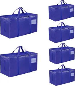 Extra Large Heavy Duty Moving Bags 6 Pack Waterproof Storage Totes with Handles & Zippers Foldable for College Dorm 95L Capacity Blue