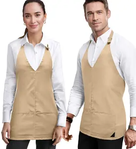 V Neck Short Apron - Tuxedo Style - Lightweight, 3 Pockets - Server, Waiter, Bistro, Restaurant