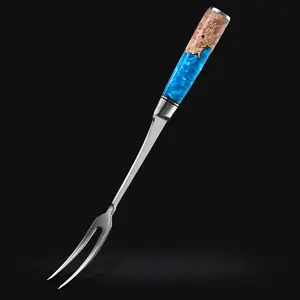 Tsunami 13" Carving Fork – Stainless Steel With Blue Resin Burl Wood Handle