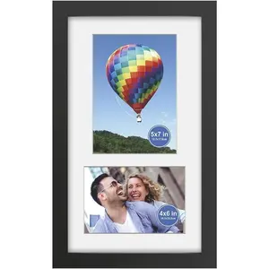 8x14 Soild  2 Opening Picture frames with  Glass Display 4x6 and 5x7 with Mat or 8x14 Without Mat for Wall Mounting  Collage Photo Frame Black