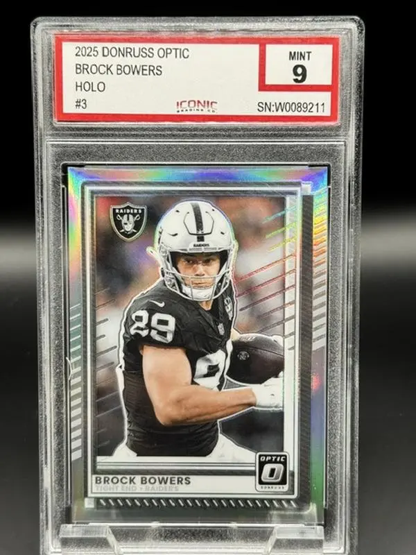 2025 Panini Donruss Optic Holo Football Card #3 Brock Bowers Graded Mint 9