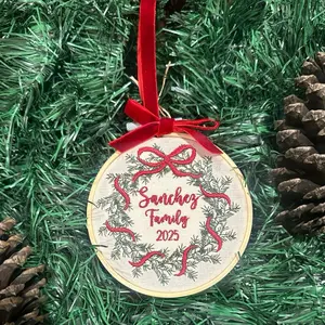 Family Embroidered Hoop Christmas Ornament