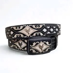 Gallo Engraved Leather Belt with Artisanal Embroidery for Men Classic Cowboy Style Authentic Look