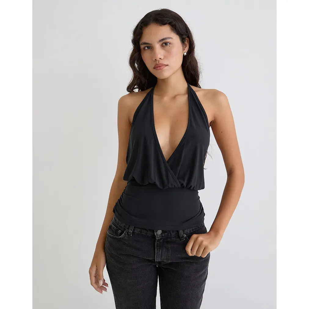 Sherlyn Halter Top in Cupro Black