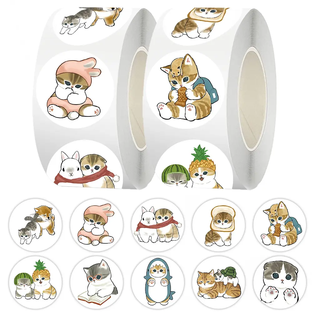 500Pcs Hand Drawn Curly Cat Roll Stickers, Kawaii Kitty Sealing Labels, Waterproof Decor Stickers for Water Bottle, Laptop, Luggage & Journal, Aesthetic DIY Craft Supplies, Cute Birthday Gift for Cat Lovers