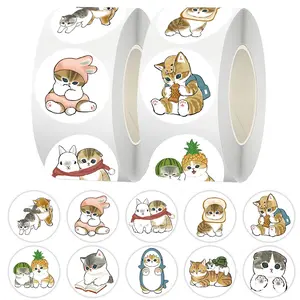 500-sticker/roll Hand-painted Cute Cat Roll Sticker Series Decal Sealing Stickers for Cups, Laptops, Suitcases, DIY Notebook Decoration Stickers, Birthday Gifts