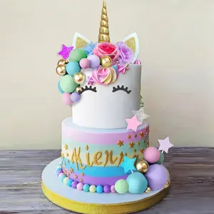 38 pcs unicorn cake topper unicorn flower cake decorations with flowers balls stars unicorn happy birthday cake decorations for boys girls kids birthday party baby shower supplies flower