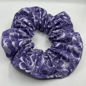 New purple, silver flower scrunchie