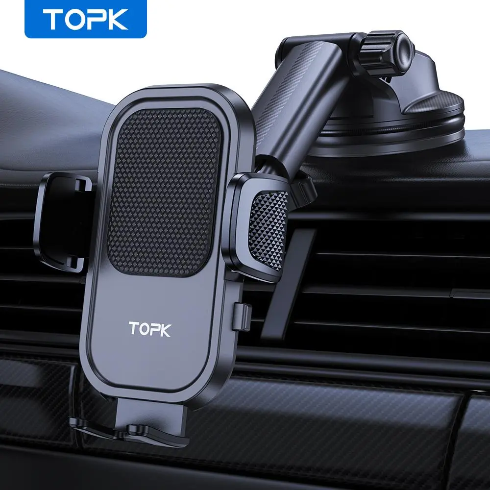 TOPK Car Phone Holder, Rotatable Universal Mobile Phone Mount, Dashboard Windscreen Phone Holder for 4.7-6.7 inch Phones, Car Phone Stand