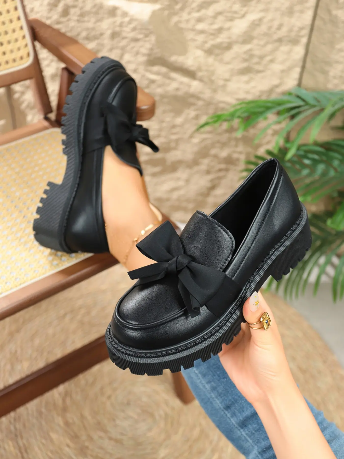 Trendy Bowknot Thick Sole Loafers, College Style Jk Platform Sneakers, Comfortable All-Season Women's Shoes, Durable Rubber Soles