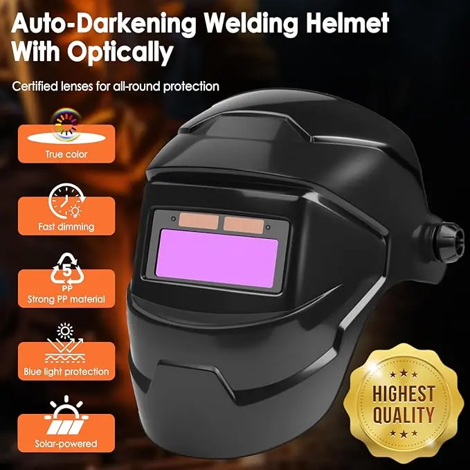 bluelans Newly Upgraded 1.11lb Welding Mask Helmet - Auto-Dimming Industrial Mask with 3.8'' x 3.2'' Heat-Resistant LCD Face Guard, Adjustable Strap, Headlamp Kit, Grinding Hood Accessory, Anti-Splash for Construction, Automotive