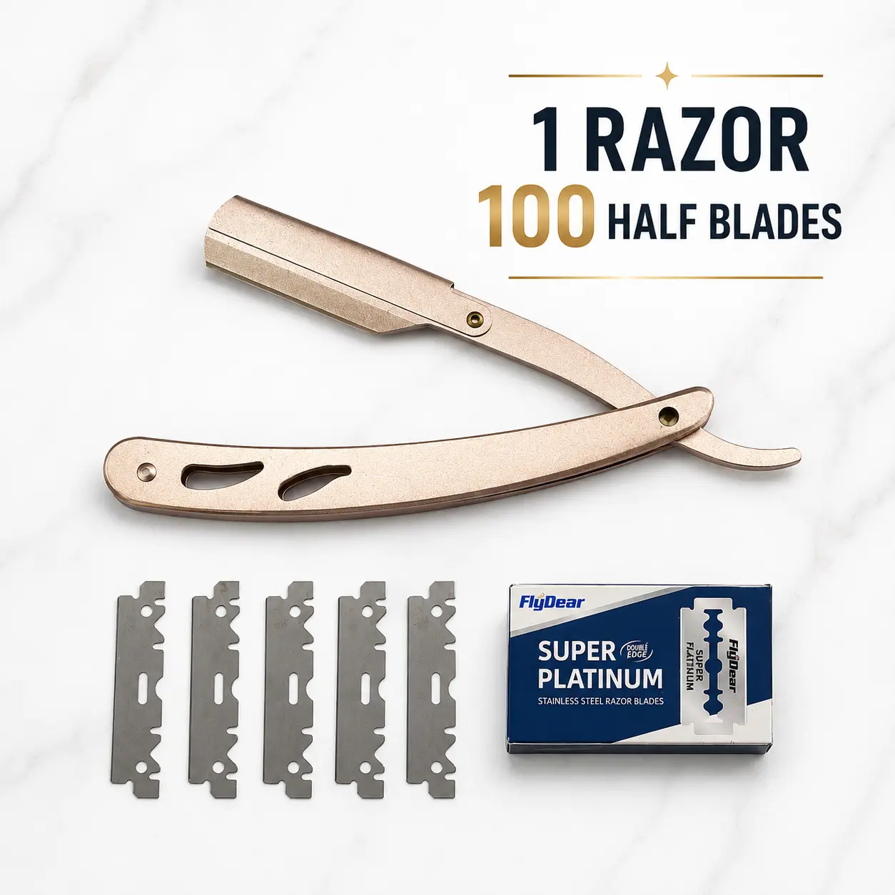 Professional Men's Shaver, Straight Razors, Stainless Steel Edge Barber Handle Razor+100 Replaceable Blades, Manual Beard Shaving Care Tool Handheld Straight Edge metal Razor refills mens having razor Ultra-Thin classic men kit easy replacement smooth