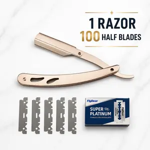 Professional Men's Shaver, Straight Razors, Stainless Steel Edge Barber Handle Razor+100 Replaceable Blades, Manual Beard Shaving Care Tool Handheld Straight Edge metal Razor refills mens having razor Ultra-Thin classic men kit easy replacement smooth