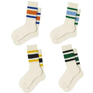 A Set of 4/3 Pairs Novelty Retro Striped Crew Socks for Women,Girls,Sporty Calf Casual Cotton Tube Socks for Ladies,Ideal for Home Outdoor Fitness Travel Camping,Christmas Party Gifts,Hand Tools Kits