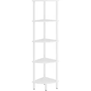 5 Tier Corner Shelf Stand,Industrial Corner Display Rack,Corner Bookshelf for Living Room, Bedroom, Kitchen, Home Office, White WBC010W
