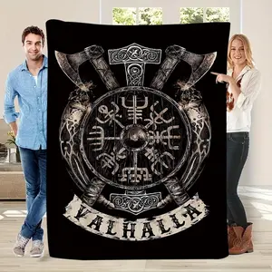 Viking Valhalla Pattern Blanket, Soft Comfortable Throw Blanket, Cool Bedroom Bedding Blankets, Warm Napping Blanket for Home Office Travel