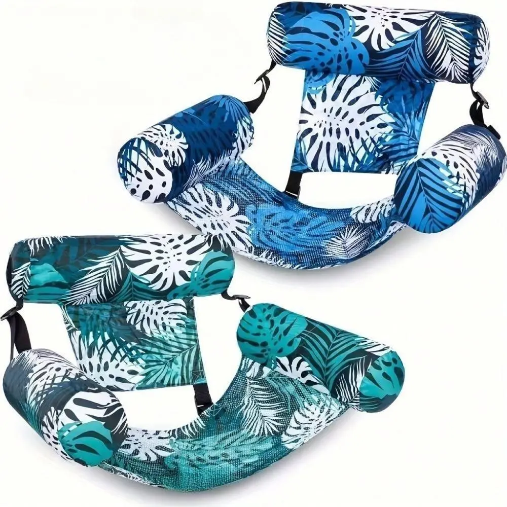 Heavy-Duty Tropical Palm Leaf Print Pool Floats Chair Lounger - Thick PVC Quick-Inflate Water Sofa, Ergonomic Headrest, Armrests, Chlorine Pool Safe, Bachelorette Weekends Accessory for Adult River Floats