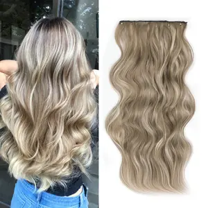 [ Qbeauty ] Cool Light Ash Blonde Balayage Clip- in Synthetic Hair Extensions Long Wavy 4PCS Thick Hairpieces Double Weft Natural Hair Extensions for Women