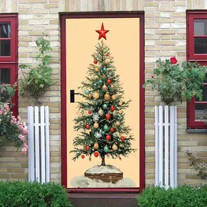 2pcs Christmas Decorative Door Sticker New Year Holiday Decoration Wall Sticker Christmas Tree Pattern Sticker Removable Self Adhesive Wallpaper Home Window Glass Decorative Decal Living Room Bedroom Hol