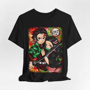 2026 New Year Tanjiro and Nezuko T-shirt, Japanese Anime Art, Demon Killer Pattern Shirt, Men's Round Neck Short Sleeved T-shirt 8YP