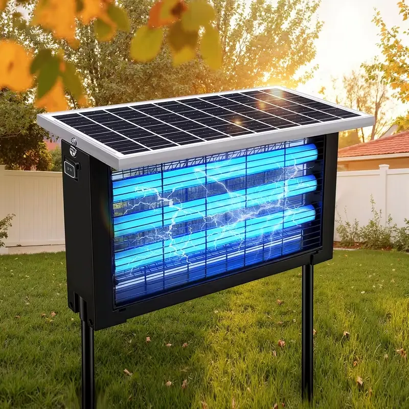 Outdoor Flying Insect Catcher Solar Mosquito Zapper 3 UV LED Tube 4500V Shock Grid Hanging & Stake Dual Use Pest Control Light for Garden RV Pond Patio Farm Moth Trapping Tool