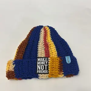 Make Money Not Friends Beanie - Multicolor Striped Knit Hat for Casual Wear