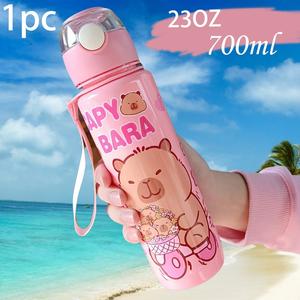 700ml capybara theme cute water bottle with handle, leak-proof design with straw, ideal for school and camping, great graduation birthday gift