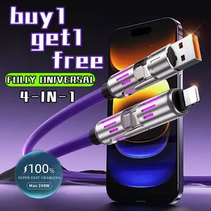 [Buy one get one free] 6.6FT 240W 4-in-1 USB-C Fast Charging Cable/Type-C/Lightning, Fast Charging, Data Sync, USB-A, Aluminum, Compatible