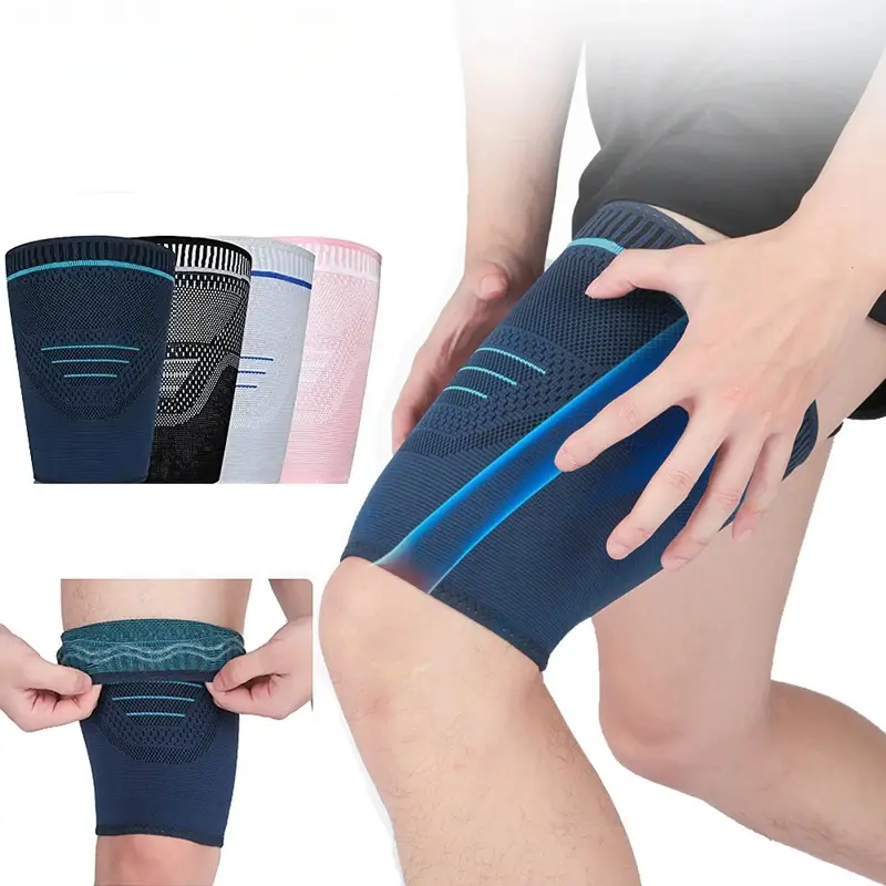 Single Thigh Compression Sleeve with Non-Slip Grip, Breathable Knitted Nylon Support for Hamstring and Quad Pain Relief - Perfect Fit for Athletes