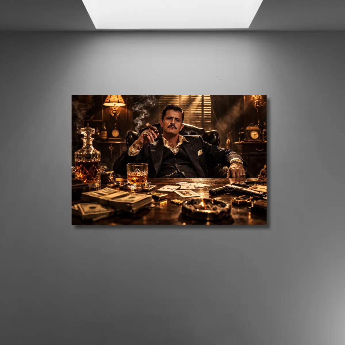 Vintage Mafia Boss Wall Art, Gangster Poker Night Poster, Cinematic Crime Office Decor Print for Man Cave, Office & Garage Decor, Hardboiled Detective Aesthetic