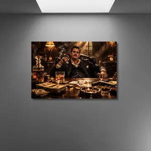 Vintage Mafia Boss Wall Art, Gangster Poker Night Poster, Cinematic Crime Office Decor Print for Man Cave, Office & Garage Decor, Hardboiled Detective Aesthetic