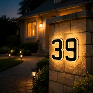 Solar Lighted House Numbers 9 Inch Waterproof LED Address Signs for Outside Modern House Numbers with Large Personalization Options,Decorate your door number, DIY personalisation.Modern Farmhouse Illuminated Sign Light
