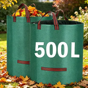 2-Pack 132 Gallon Garden Trash Bags, Reusable Heavy-Duty PVC Leather, Foldable Industrial Fabric, Handles for Gardening, Grass Collection