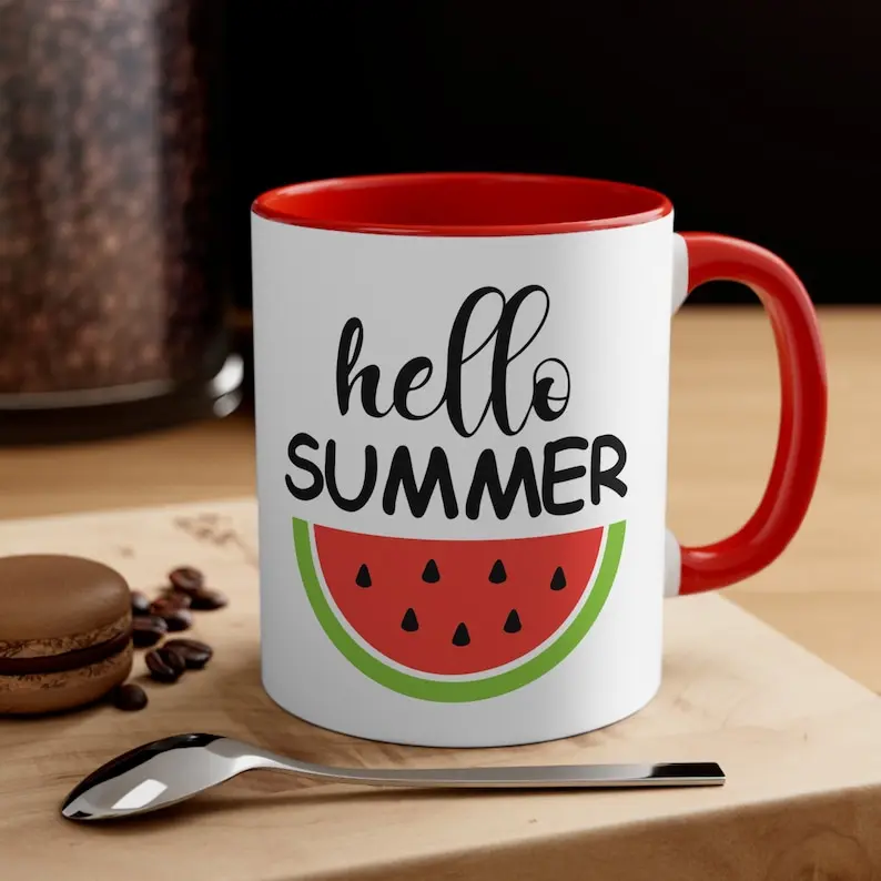 Hello Summer Watermelon Mug, Embrace Summertime Vibes with this Refreshing 11oz Coffee Mug Drinkware Printed