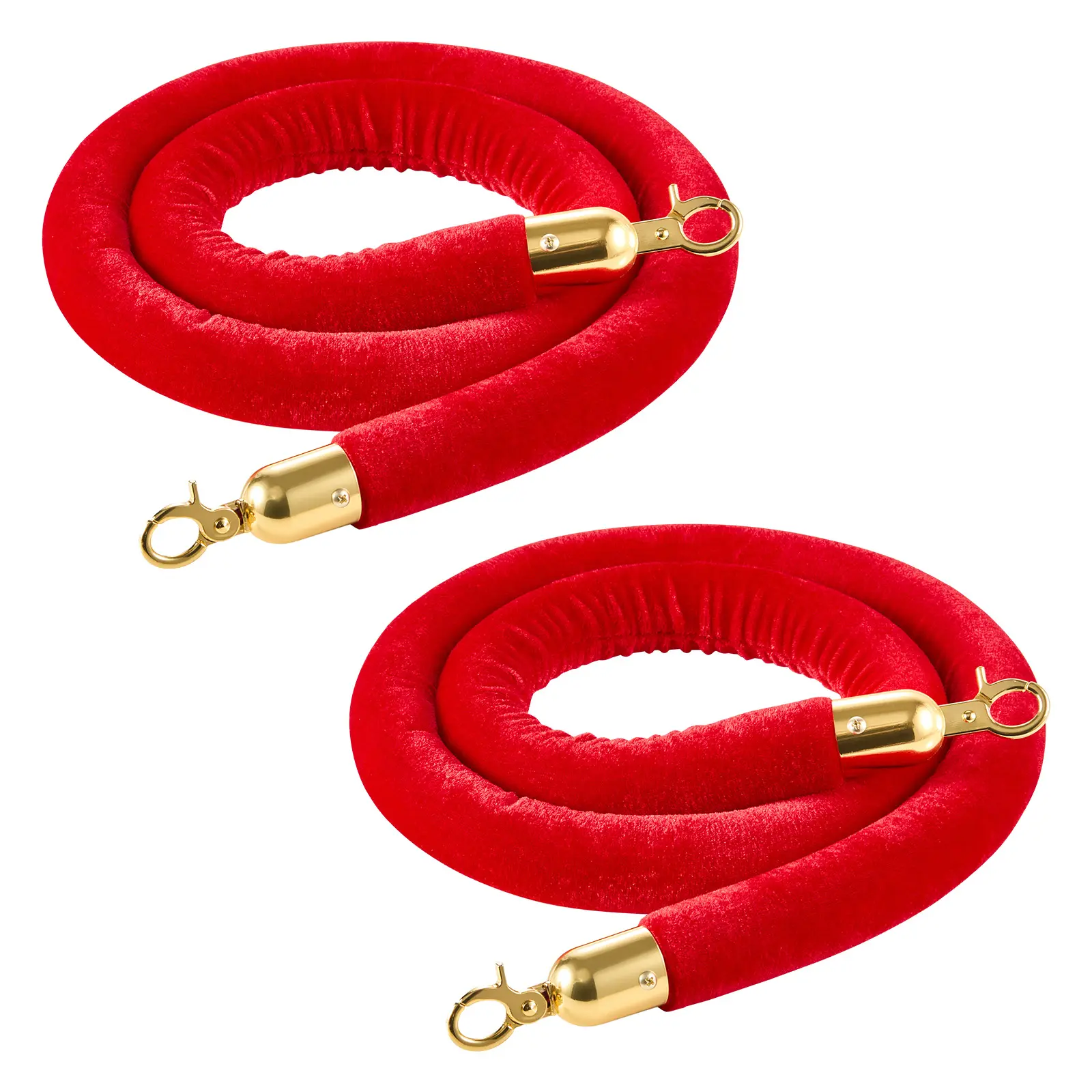 【DealsForYouDays】VEVOR 2 Pcs Red Velvet Stanchion Ropes,5 ft Crowd Control Stanchion Red Velvet Ropes with Gold HooksPost Queue Barrier Carpet Rope for Carpet Events Movie Theaters Grand Openings Hotels Party, Clips Easily, Soft Texture, Gold Ropes