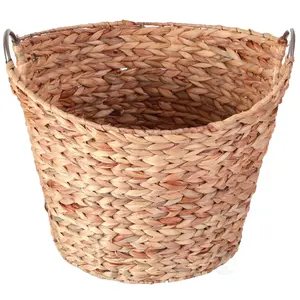 Vintiquewise Large Round Woven Water Hyacinth Laundry Basket - Natural-Look Wicker Storage Basket with Handles for Home Supplies, Room Decor