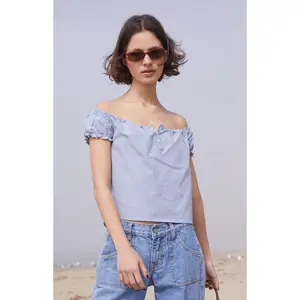 John Galt Women's Blue & White Gingham Clarisse Off-The-Shoulder Top