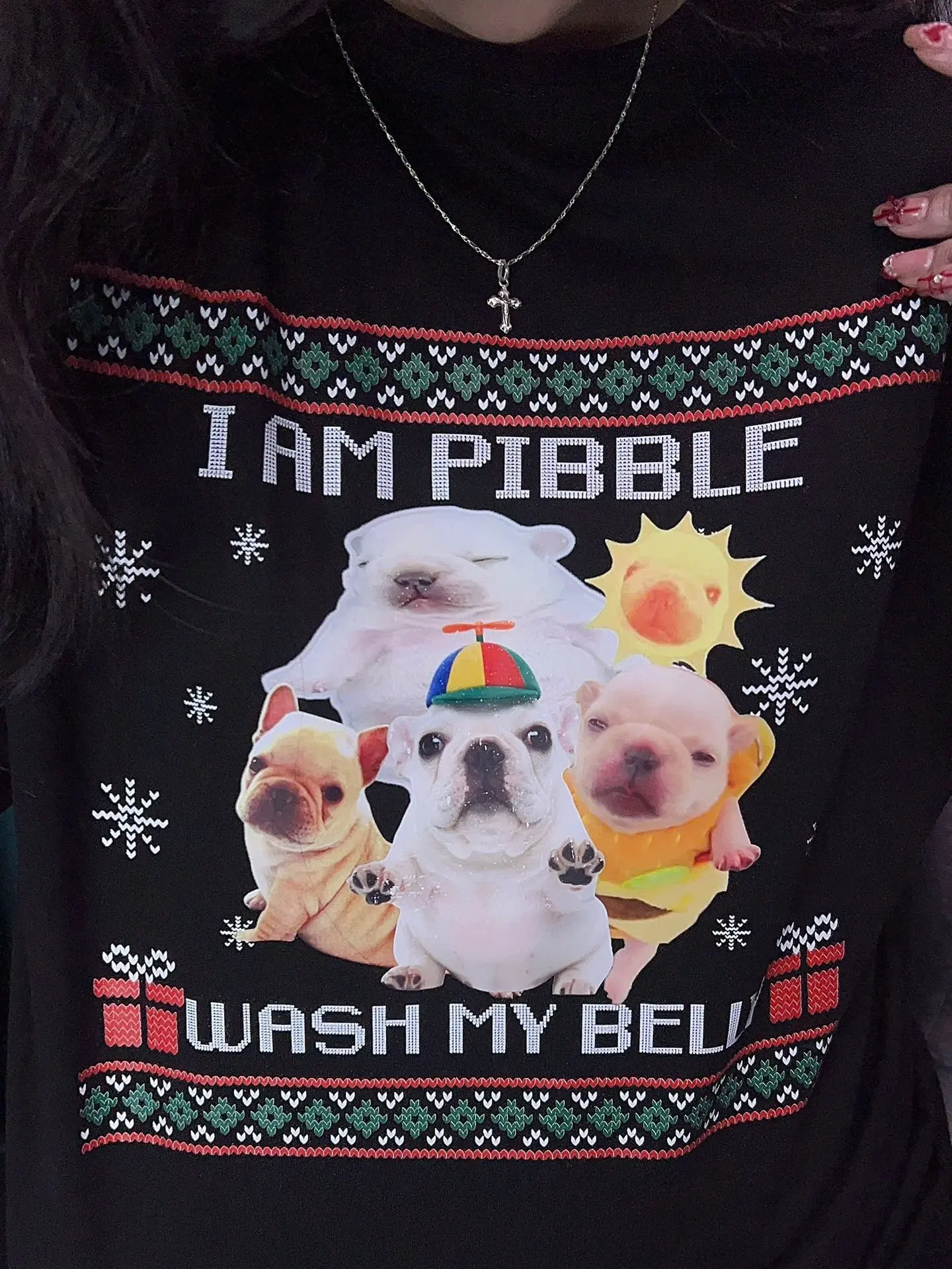 I Am Pibble Wash My Belly Christmas Ugly Sweater - Unisex Heavy Cotton Tee - Pibble Merch